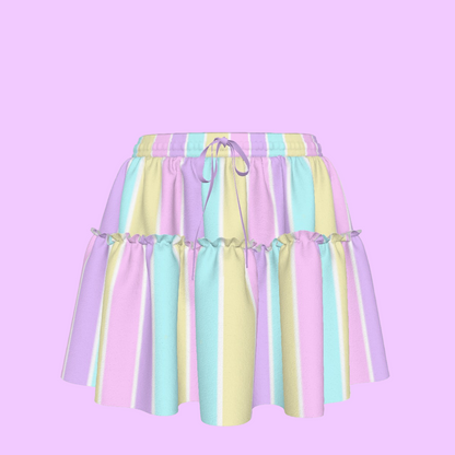 Pastel Stripes Waist Tie Ruffle Mini Skirt