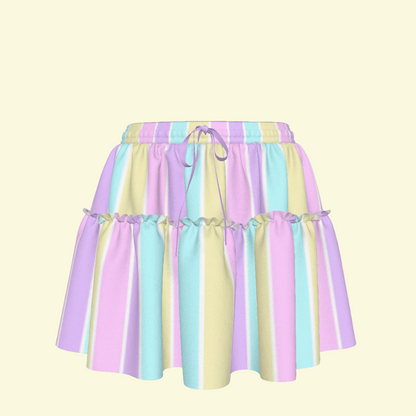 Pastel Stripes Waist Tie Ruffle Mini Skirt