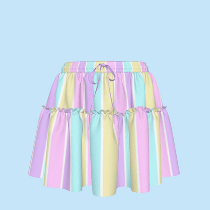 Pastel Stripes Waist Tie Ruffle Mini Skirt