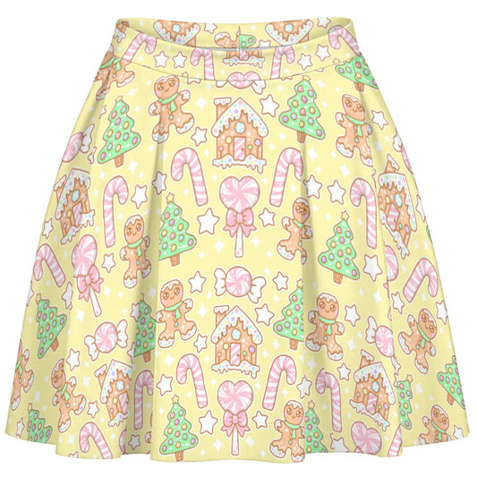 Kawaii Christmas Skater Skirt (Vanilla Cream)