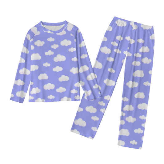 Dreamy Clouds Women's Raglan Long Sleeve Top With Wide Ankle Pants Pajamas Set (Periwinkle)