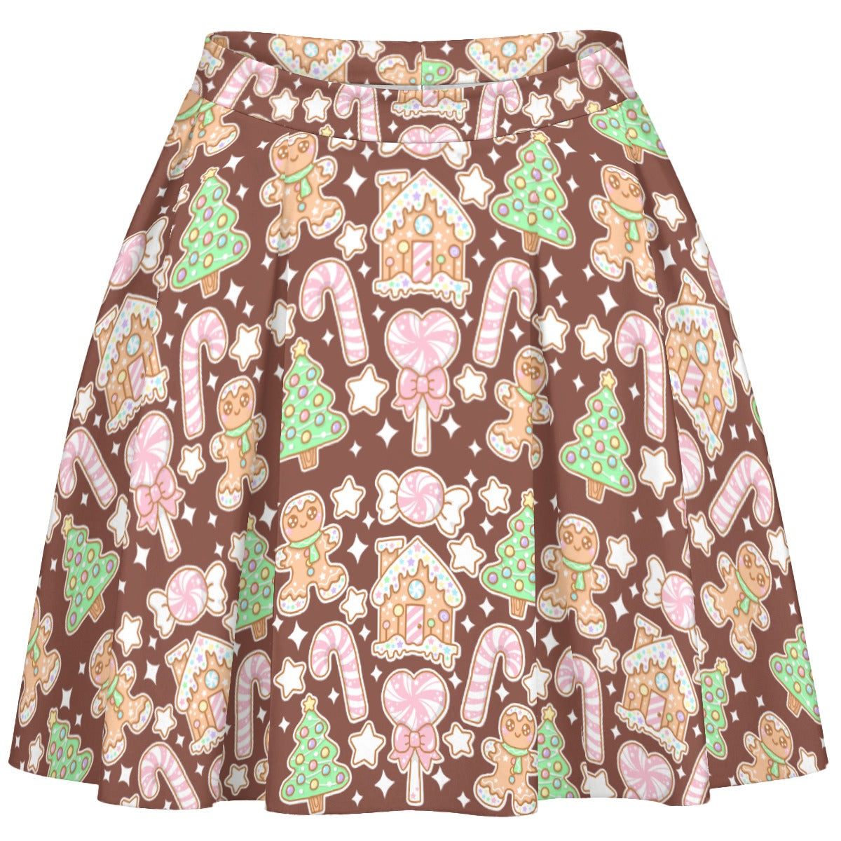 Kawaii Christmas Skater Skirt (Chocolate Cocoa)