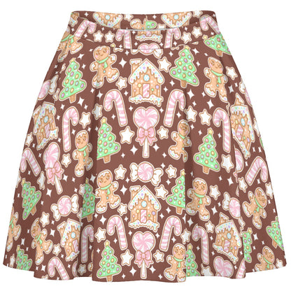 Kawaii Christmas Skater Skirt (Chocolate Cocoa)