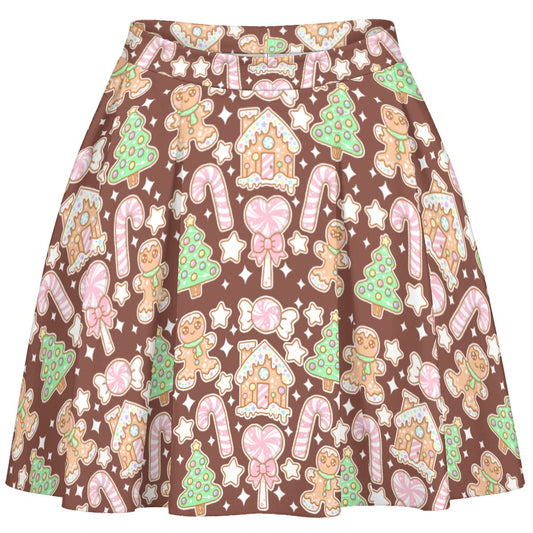 Kawaii Christmas Skater Skirt (Chocolate Cocoa)
