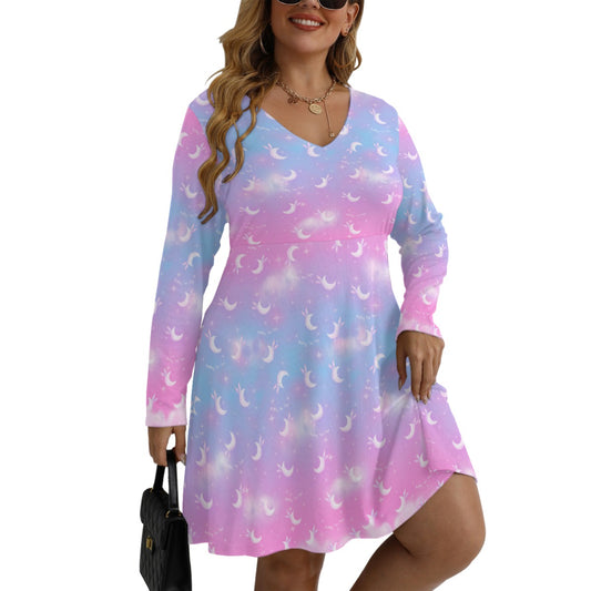 Twinkle Heaven Women's V-Neck Long Sleeve Dress (Plus Size)