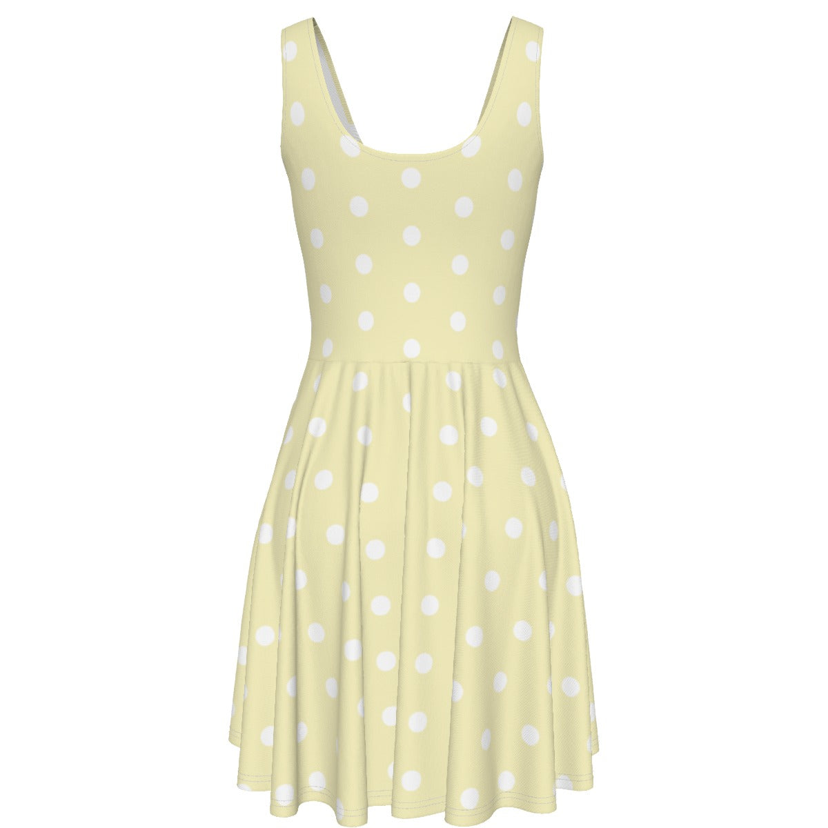 Cute Polka Dots Skater Dress With Pockets (Fairy Kei Pastel Yellow)