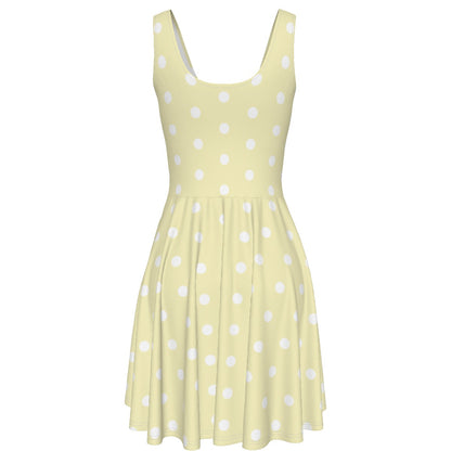Cute Polka Dots Skater Dress With Pockets (Fairy Kei Pastel Yellow)