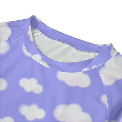 Dreamy Clouds Women's Raglan Long Sleeve Top With Wide Ankle Pants Pajamas Set (Periwinkle)