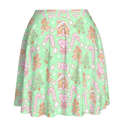 Kawaii Christmas Skater Skirt (Candy Mint Delight)