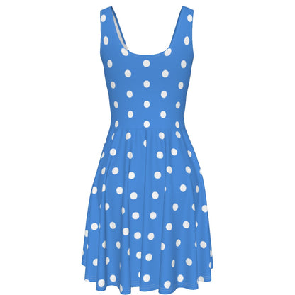 Cute Polka Dots Skater Dress With Pockets (Cobalt Blue)