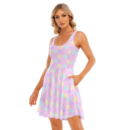 Sweet Love Hearts Pink Skater Dress With Pockets