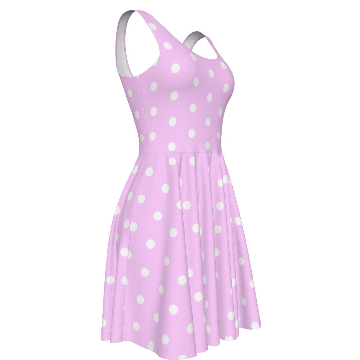 Cute Polka Dots Skater Dress With Pockets (Fairy Kei Pastel Pink)