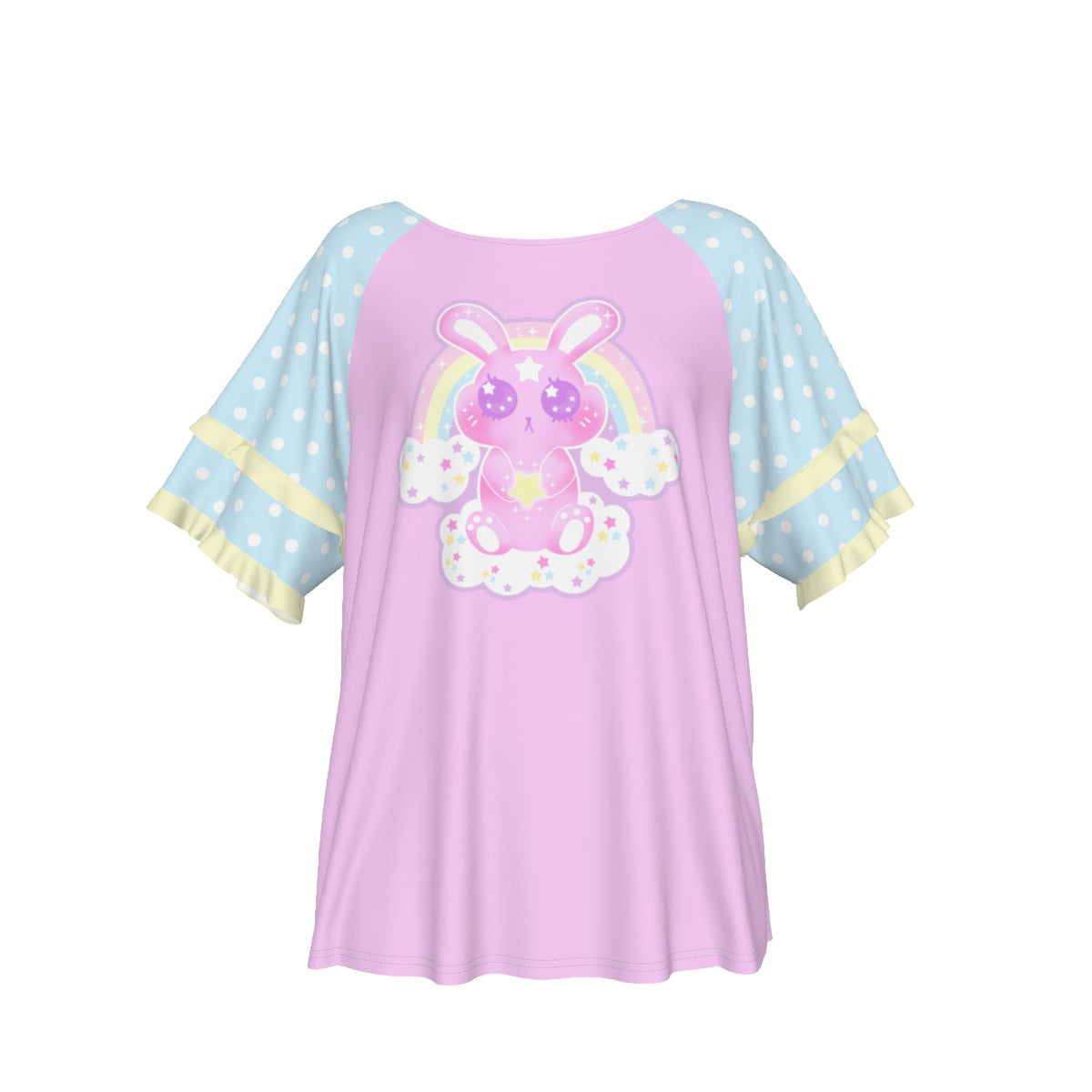Wishing Bunny Pink Round Neck Raglan Sleeve Ruffle Frill T-Shirt