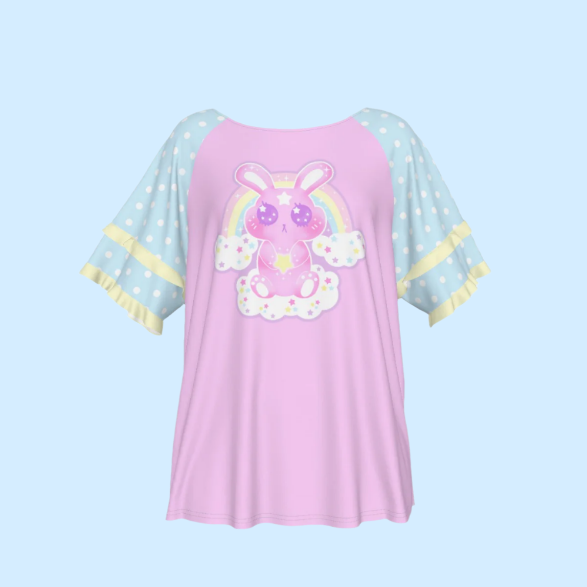 Wishing Bunny Pink Round Neck Raglan Sleeve Ruffle Frill T-Shirt