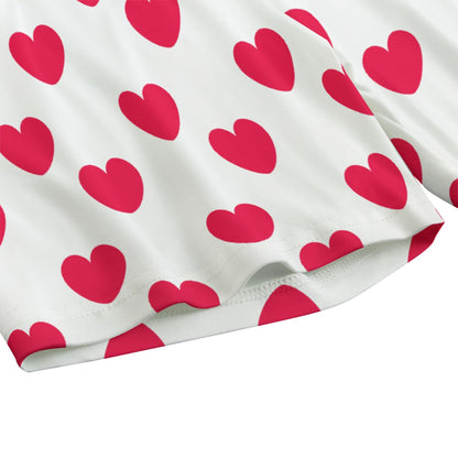 Sweet Love Hearts Women's Crop Top & Yoga Shorts Set (Red x White)