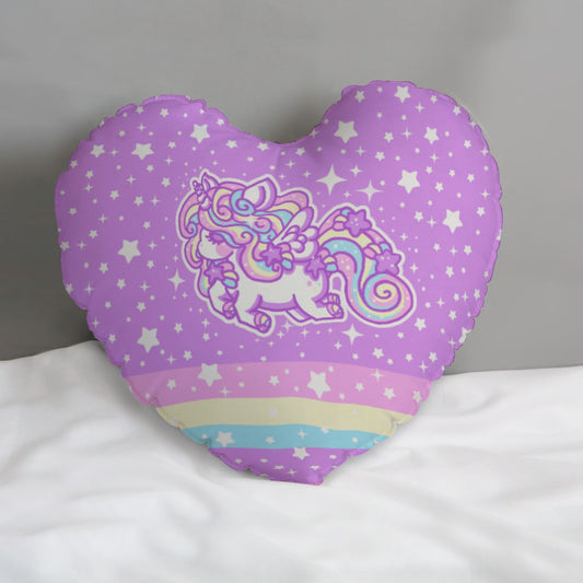 Rainbow Stardust Unicorn Heart Shaped Throw Pillow (Double Sided)