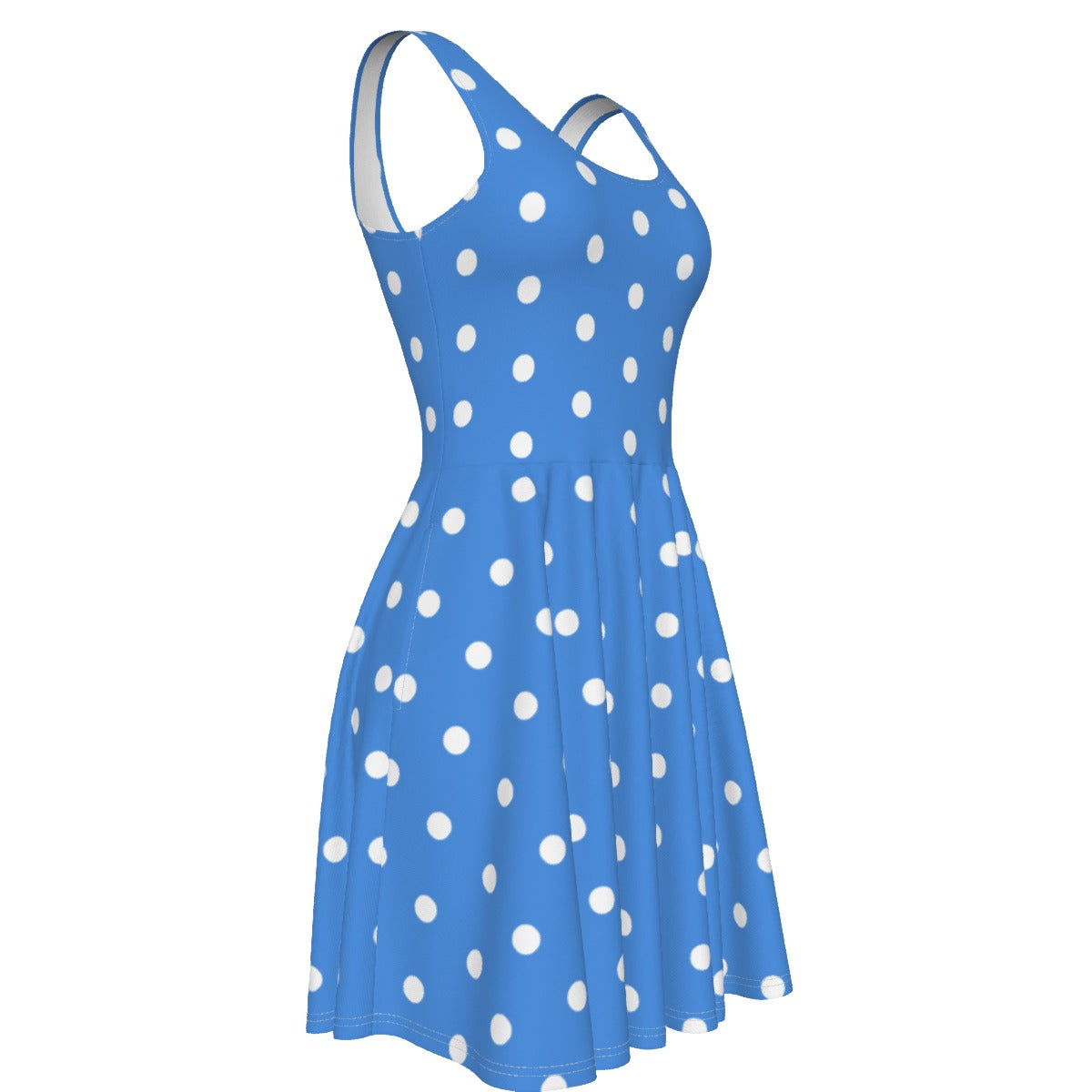 Cute Polka Dots Skater Dress With Pockets (Cobalt Blue)