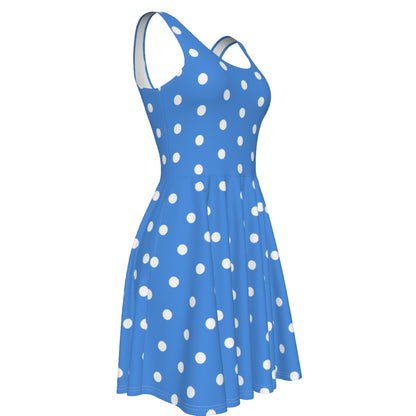 Cute Polka Dots Skater Dress With Pockets (Cobalt Blue)