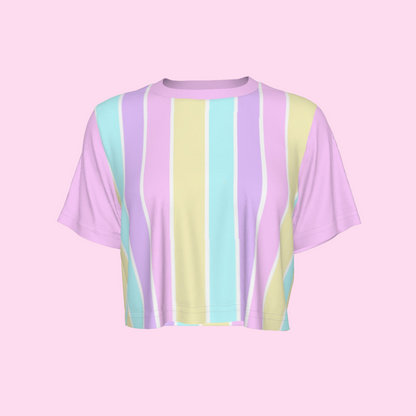 Pastel Stripes Pink Crop Top T-Shirt