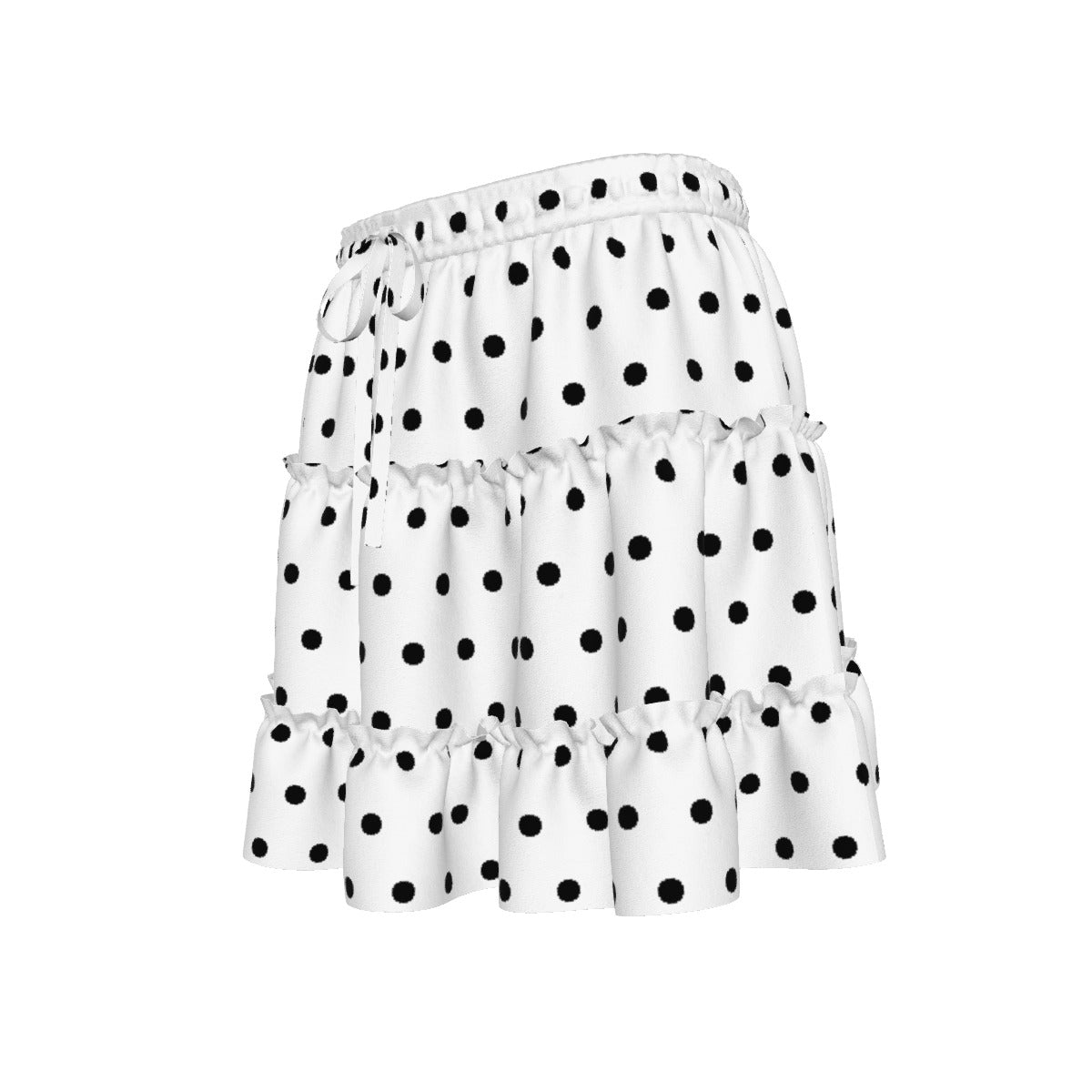 Cutie Polka Dots Waist Tie Tiered Ruffle Mini Skirt (White & Black)