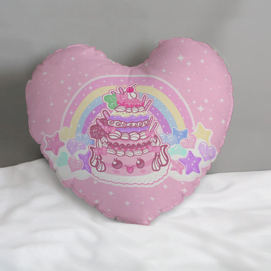 Kawaii Sparkle Cake Heart Shaped Throw Pillow (Double Sided)