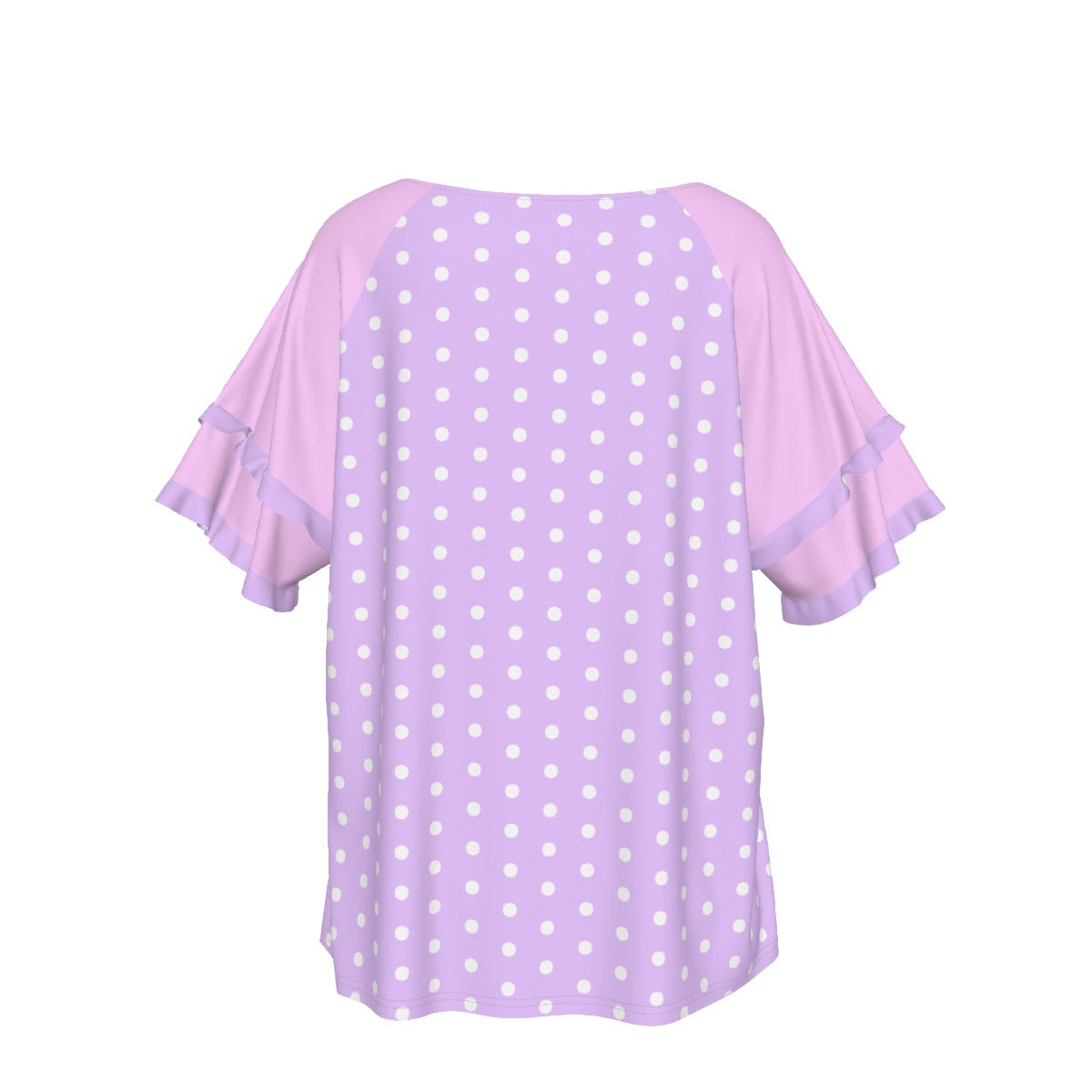 Sweet Love Hearts Purple Round Neck Raglan Sleeve Ruffle Frill T-Shirt (Polka Dots)