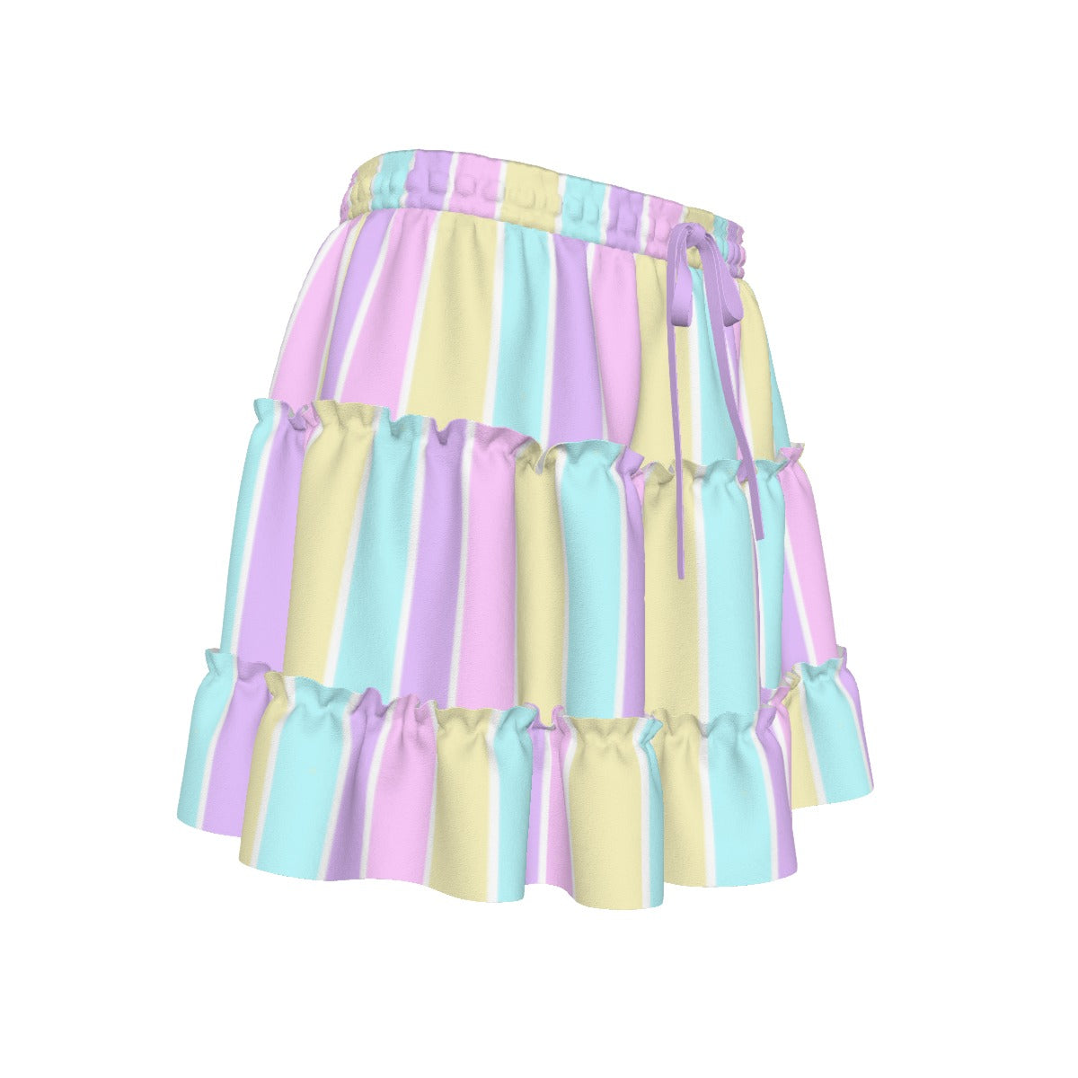 Pastel Stripes Waist Tie Tiered Ruffle Mini Skirt