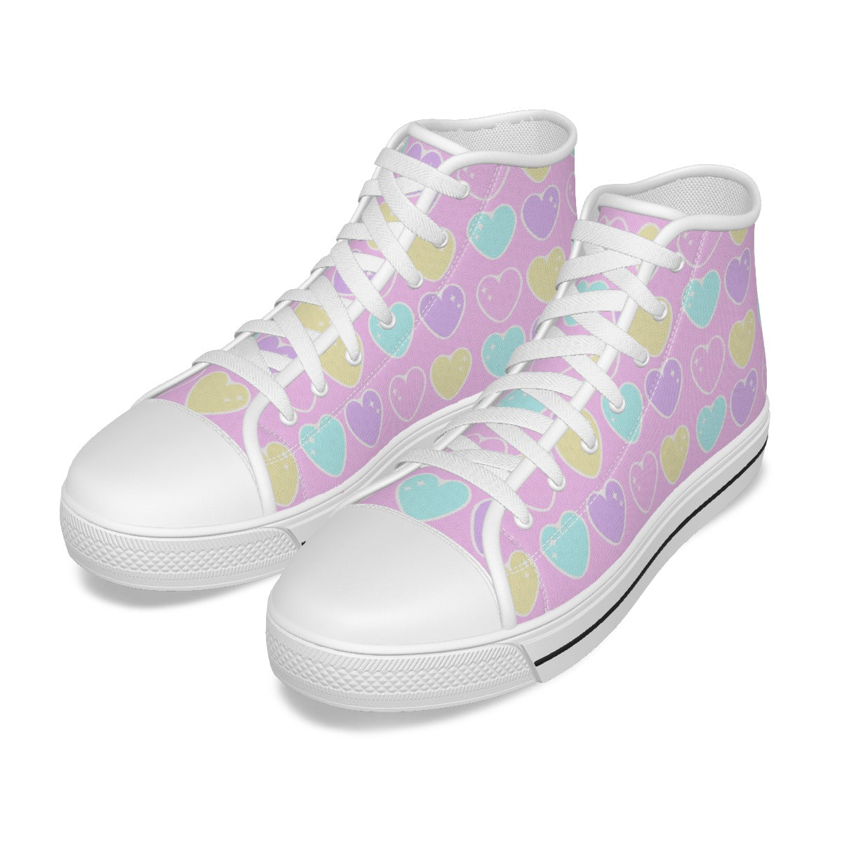 Sweet Love Hearts Women's High Top Cutie Canvas Shoes (Pink)