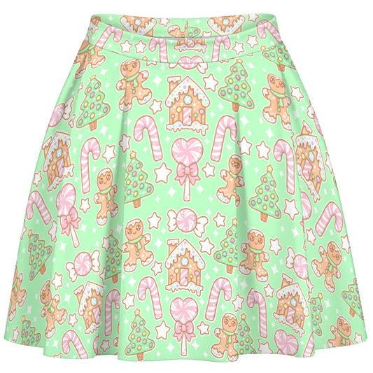 Kawaii Christmas Skater Skirt (Candy Mint Delight)