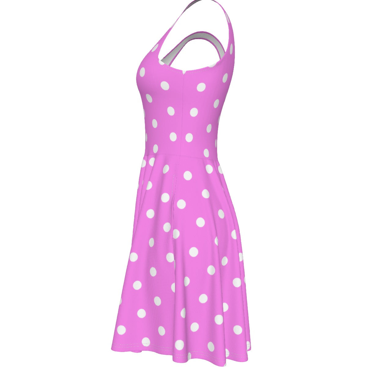 Cute Polka Dots Skater Dress With Pockets (Hot Pink)