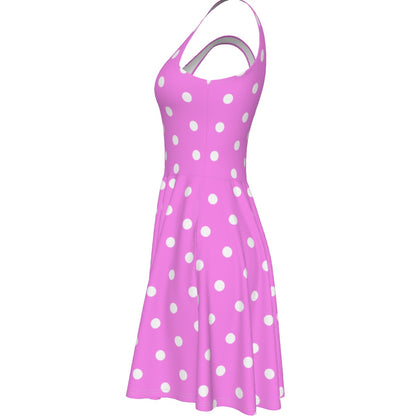 Cute Polka Dots Skater Dress With Pockets (Hot Pink)
