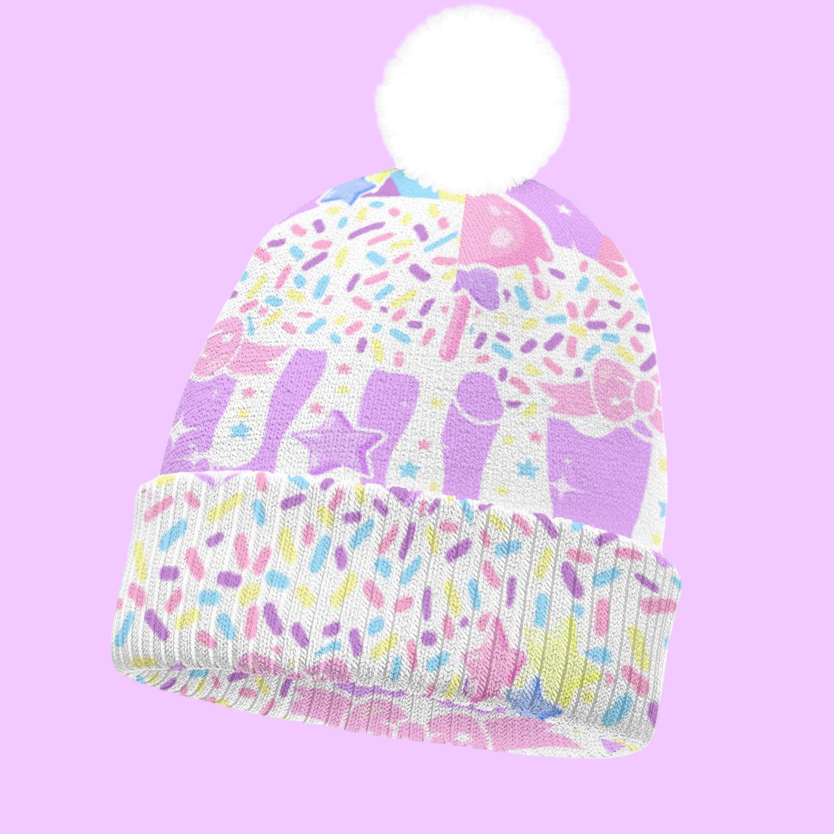 Rainbow Sweets Purple Knitted Beanie Hat With Pom-Pom