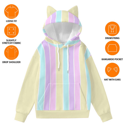 Pastel Stripes Yellow Unisex Hoodie With Cat Ears