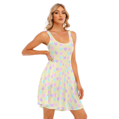 Sweet Love Hearts Yellow Skater Dress With Pockets