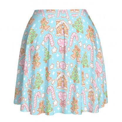 Kawaii Christmas Skater Skirt (Blue Cotton Candy)