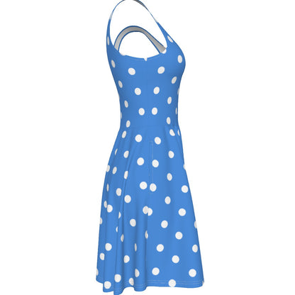 Cute Polka Dots Skater Dress With Pockets (Cobalt Blue)