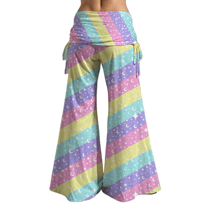 Cosmic Rainbow Women's High Waist Wide Leg Boho Palazzo Pants