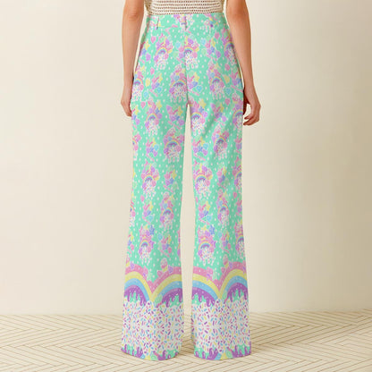 Rainbow Sweets Women's Wide Leg Denim Pants (Mint)