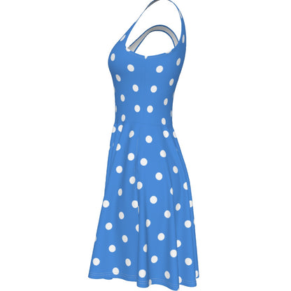 Cute Polka Dots Skater Dress With Pockets (Cobalt Blue)
