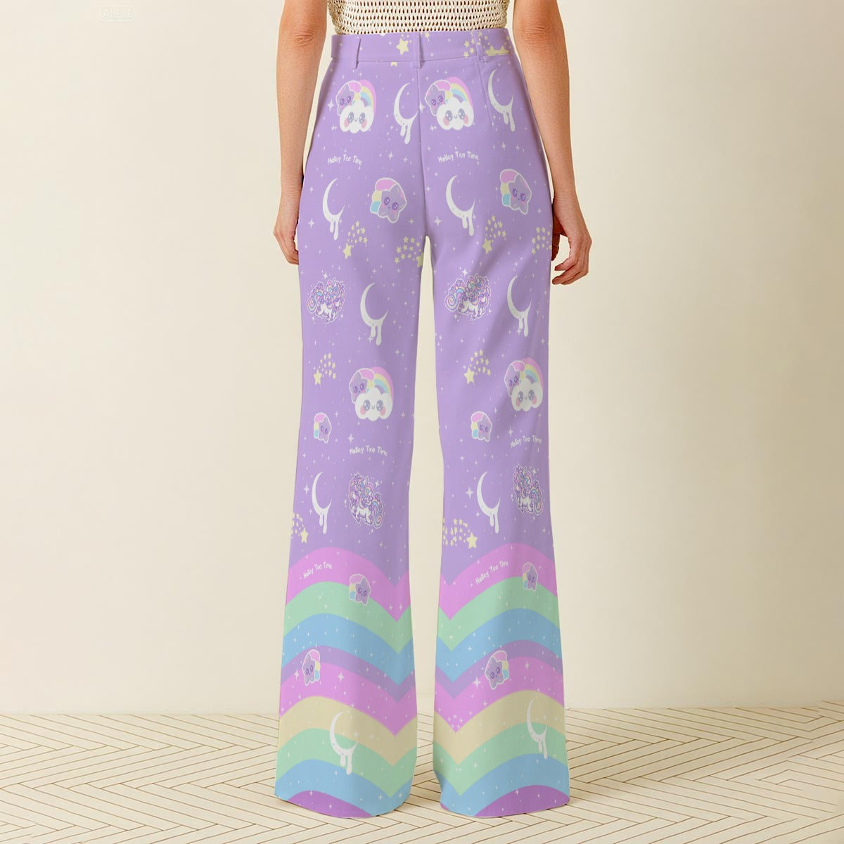 Rainbow Stardust Unicorn Women's Wide Leg Denim Pants