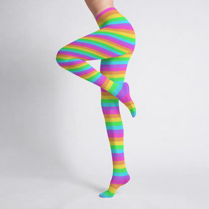Rainbow Wonderland Stretchy Tights (Color Block Stripes)