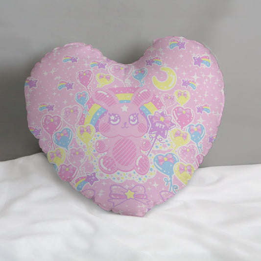 Bubblegum Bunny Heart Shaped Throw Pillow (Double Sided)