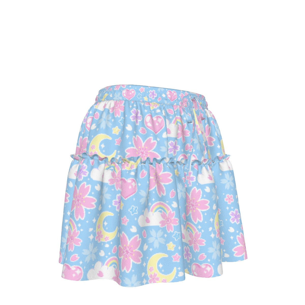 Cherry Blossom Dreams Blue Waist Tie Ruffle Mini Skirt