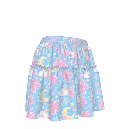 Cherry Blossom Dreams Blue Waist Tie Ruffle Mini Skirt