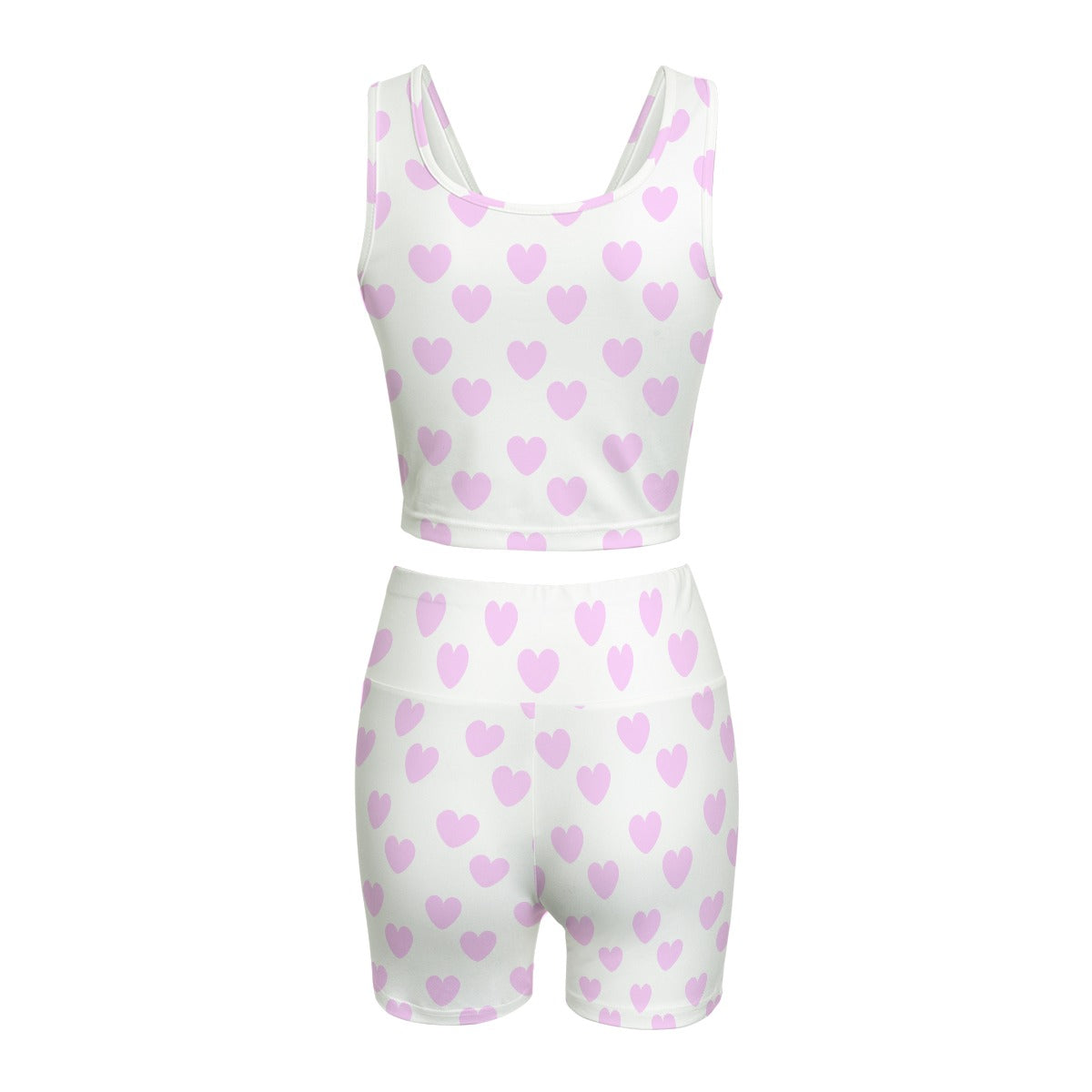 Sweet Love Hearts Women's Crop Top & Yoga Shorts Set (Pink x White)