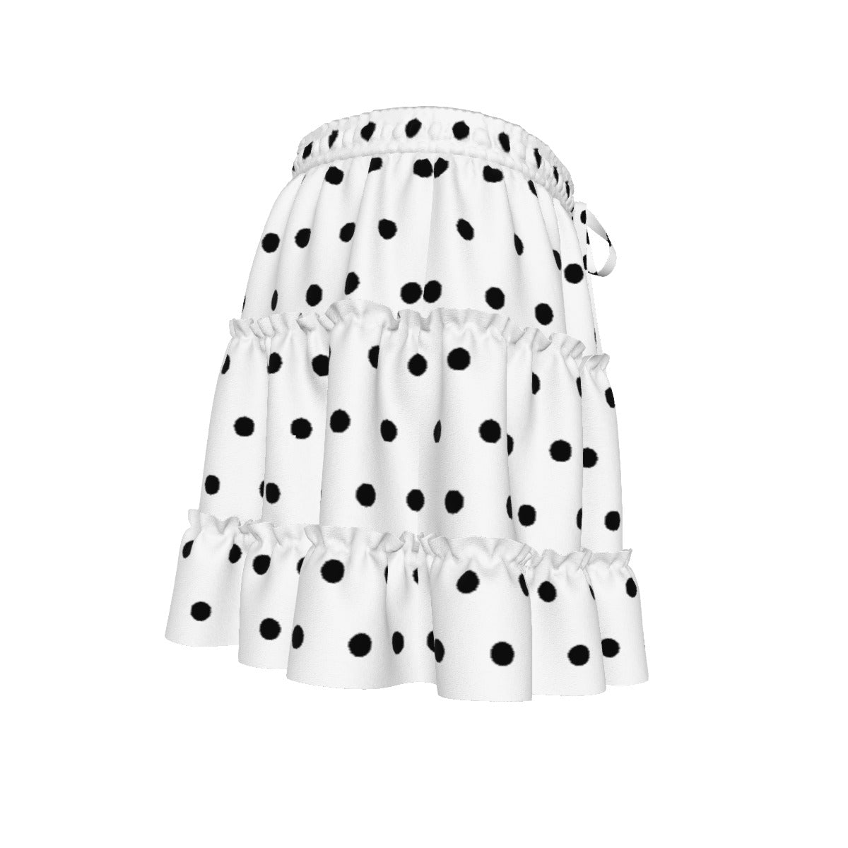 Cutie Polka Dots Waist Tie Tiered Ruffle Mini Skirt (White & Black)