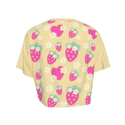 Strawberry Cutie Crop Top T-Shirt (Fruity Berry Yellow)