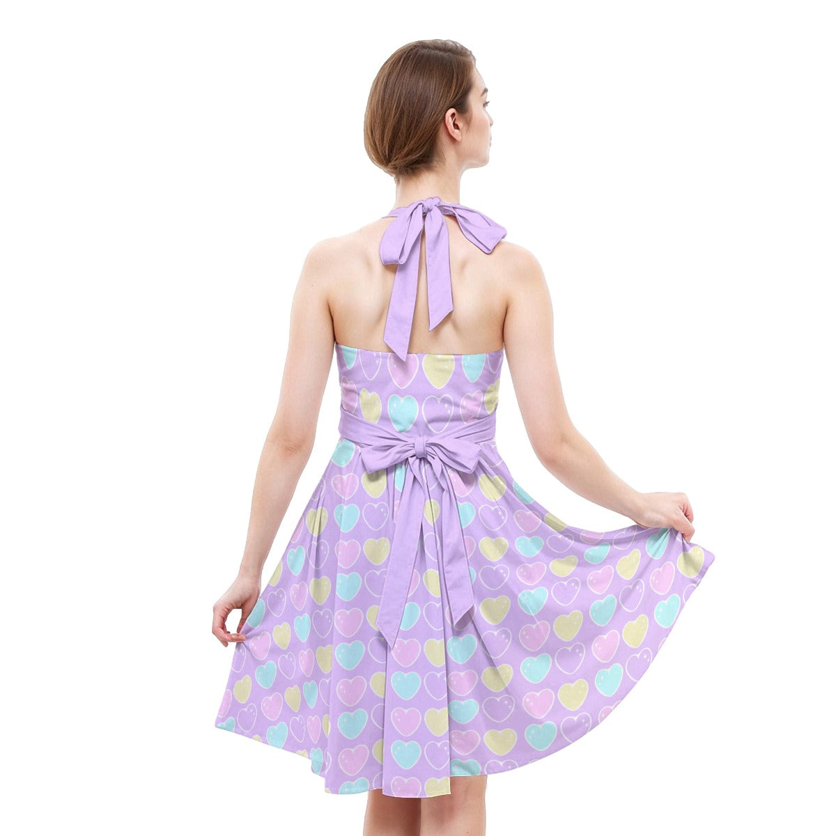 Sweet Love Hearts Purple Sweetheart Halter Swing Skater Dress With Pockets
