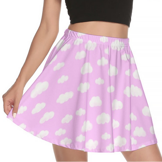 Dreamy Clouds Mini Skater Skirt  (Taffy Pink)