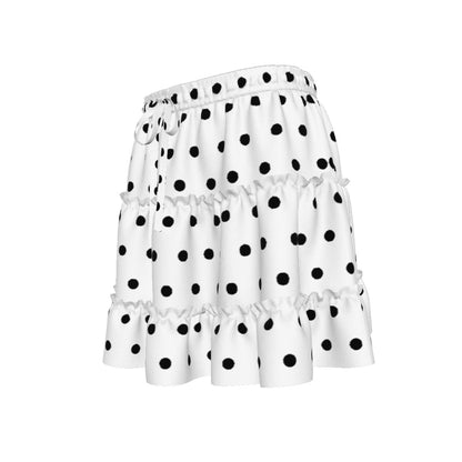 Cutie Polka Dots Waist Tie Tiered Ruffle Mini Skirt (White & Black)